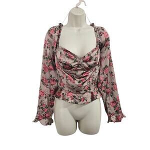 ASTR THE LABEL Taupe Pink Floral Blouse Size XL